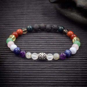 12 Chakra Crystal Lava Rock Stretch Bracelet  - Handmade to Order